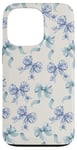 Coque pour iPhone 13 Pro Charmant ruban en toile bleue et blanche avec nœuds en forme de fleur