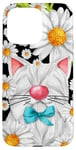 Coque pour iPhone 15 Pro Max White Cat Blue Cat Bow Tie For Cat Mom Daisy Flower Floral