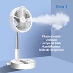 Ventilateur sur pied Ultra-silencieux 5 en 1 Pliable Evolutif Ventilateur De Bureau Avec Veilleuse Lampe de table Humidificateur Boîte de rangement Blanc