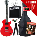 Pack Guitare Electrique LP-Style Amplificateur Accordeur Sac Cable Sangle Rouge