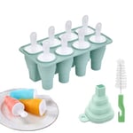 MARUKO Collapsible Ice Lolly Mould, Silicone Popsicle Molds, DIY Ice Lolly and Ice Cream Moulds, Ice Pop Molds Easy Release Ice Cream Mold Reusable Popsicle Stick (8 Cavity, Green)