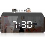 Réveil numérique, horloge numérique led avec affichage de la température, réveil miroir portable, 12/24 heures, port de charge usb (noir) Fei Yu