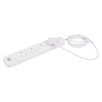 1x 4-Way Extension Lead with 2m Cable & 2 USB Ports Mains Plug Socket Cable