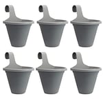 Clever Pots 6x Hanging Plant/Flower Pots Planters, with Self Watering Reservoir, Outdoor Plastic Pot for Garden Fence and Balcony Railing Decoration, Charcoal