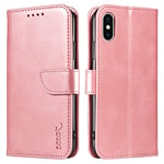 LOLFZ Wallet Case for iPhone X iPhone XS, Vintage Leather Book Case with Card Holder Kickstand Magnetic Closure Flip Case Cover for iPhone X iPhone XS - Rose Gold