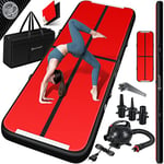 KESSER® Tapis de gymnastique | Tapis de fitness gonflable Airtrack | Tapis de gymnastique 3/4/5/6 m | Sac de transport et batterie électrique fournis Pompe à air, noir-rouge-Carbone, 300 x 100 x 10 cm