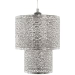 Lampe Suspension Lustre Argenté Métallique E14 Max. 40W Chic et Ultra Décorative avec Abat-jour Double Cylindre pour Salon Glamour Moderne Beliani