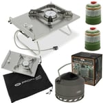 NGT 4.5KW PROFILER CARP FISHING GAS STOVE + FAST BOIL KETTLE + 2 GAS BOTTLES