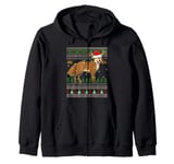 Ugly Sweater Xmas Lights Santa Hat Coyote Christmas Zip Hoodie