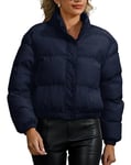 Maeau - Veste en Duvet d'Hiver pour Femmes Vêtement Matelassé Courtes Dames Manteau en Coton à Manches Longues Col Montant Doudoune - Bleu foncé - S