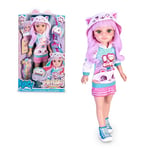 Nancy Catwaii NAC75000 Poupée pour Coiffure et Maquillage au Style félin Kawaii Japonais, Tenue et Accessoires inspirés des Chatons, Peigne pour mèches, Autocollants et Tatouages, +3 Ans