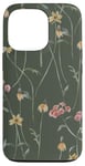 iPhone 13 Pro Wildflowers Floral Pattern Dark Green Case