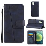 Yhteensopiva Iphone 12 Case Premium Pu -nahkaisen lompakon jalustan kanssa - tummansininen