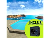 Piscine bois " Miami " - 4.86 x 3.36 x 1.20 m + Mini pompe à chaleur 3.5kW - Métal - Gris