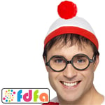 Smiffys Where's Wally Instant Kit Hat Glasses Adults Ladies Mens Fancy Dress