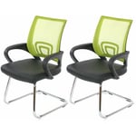 Décoshop26 - 2x fauteuils chaises de bureau sans roulettes chaise de conférence visiteur en synthétique noir et maille vert 040000181