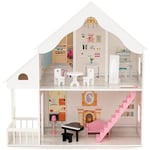 DREAMADE Maison de Poupée en MDF, Grande Ville de Poupées avec Accessoires & Mobilier, Maison à Semi-Ouverte, 2 Étages de Jeu pour Poupées, 81x30x86 cm, pour Enfants 3 Ans+, Blanc