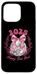 Coque pour iPhone 15 Pro Max Ruban rose boule disco du Nouvel An 2025 | Happy New Year Party