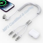 Coiled USB C to Lightning Cable for Apple Carplay(No Support iPhone 15/Android Auto),MFi Certified 3 in 2 USB A/C to Multi Charging Cable Compatible Lightning/Type-C/Micro USB for iPhone 14 13 12 11