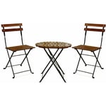 Avolio Bistro - Ensemble de jardin avec petite table et 2 chaises pliantes en acier et bois avec finition effet teck. Ensemble bistro d'extérieur de