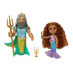 The Little Mermaid Disney Ariel Doll and King Triton Petite Gift Set, 6” / 15 cm Tall with Dinglehopper, Candelabra and King Triton’s Trident Accessory Toys. The for Girls Aged 3+