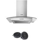 COMFEE' Canopy Cooker Hood 60 cm GLAV17SS-60 with LED Light & Glass Chimney Hoods, 600mm Kitchen Extractor Fan Stainless Steel with Recirculating Carbon Charcoal Filter