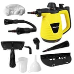Belaco Multipurpose Steam Cleaner HandHeld with 9 Pieces Accessory kit for Multipurpose Yellow portable steamer for stain removing tiles kitchen bathroom garment car seats & more 1050W British Plug