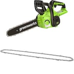 Greenworks 40V 30cm Tronçonneuse à Batterie, SANS Batterie 40V Ni Chargeur G40CS30II+ Greenworks 30cm Chaîne de remplacement pour tronçonneuse