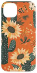 Coque pour iPhone 14 Plus Orange Abstrait Géométrique Western Boho Léopard Tournesols