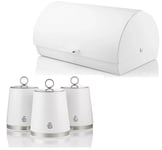 Swan Serenity White Bread Bin & Tea Coffee Sugar Canisters Kitchen Storage Set