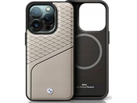 Bmw Sign Leather Textured And Line Magsafe Apple Iphone 16 Pro Case - Dėklas Telefonui Pilkos Spalvos