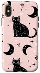 Coque pour iPhone X/XS Rose Art Déco Pois Phases de Lune Cristal Sorcière Noir