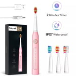 Fairywill Electric Toothbrush Sonic Clean 5 Modes Sensitive Gum Smart Timer Pink