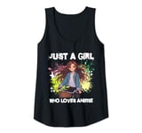 Womens Just a Girl Who Loves Anime Woman on Bike Otaku Nerd Gifts Tank Top