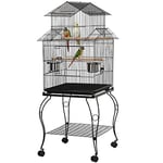 Yaheetech 140cm Bird Cage Rolling Parrot Cage Budgie Cage with Triple Roof Top/Stand for Mid-Sized Parrots Cockatiel Parakeet Green Cheek Conure Caique Aviary Canary, Black