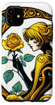 Coque pour iPhone 11 Rose jaune Pinup Girl Illustration Roses Jardin Art