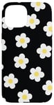 iPhone 15 White Daisy Flower Pattern Yellow Floral on Black Case