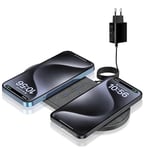 FDGAO Chargeur à Induction Double 20W Chargeur sans Fil 2 en 1 avec Adaptateur pour iPhone 16/15/14 Pro/13/12/11/XS Max/XR/8;Samsung Galaxy S24/S23/S22/S21/S20, Note20/10/9, AirPods,Galaxy Buds etc