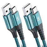 2-Pack 3M USB C Cable 3.1A Fast Car Charger Cable Compatible for iPhone 16 15 Plus Pro Max, Samsung Flip/Fold 5 4 3 S10 S9 S8 S20 S21 S22 S23 A15/14/13/12 A25/A35/A34 A55/54, Pixel 8 7 6, Tablets