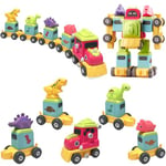 TOYABI Dinosaure Jouet, 5 en 2, Voiture T. Rex, Voiture Stegosaurus, Voiture Triceratops, combinables en Robot Dinosaure et Train Ginosaure, Cadeau pour Filles et Garçons 3 4 5 6 Ans