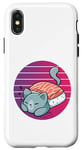 Coque pour iPhone X/XS Chat sushi saumon riz gris endormi adorable félin créatif