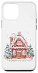 Coque pour iPhone 12 mini Jolie maison en pain d'épice avec flocons de neige en glaçage rose