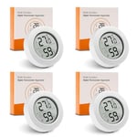 Lot Thermometre Interieur Maison, 4 Pièces Mini LCD Digital Thermometre Hygrometre Barometre Interieur, Mesure Precision Mural Petit Thermomètre d'intérieur pour Chambre Bebe, Culture and Cave, Blanc