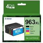 Coloran 4 Pack 963XL High Yield Remanufactured Ink Cartridge, Multipack Ink for HP 963 Compatible for OfficeJet Pro 9010 9012 9013 9014 9015 9016 9018 9019 9020 9022 9025（Black/Cyan/Magenta/Yellow）