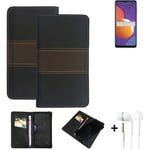 Wallet Case + headphones for Samsung Galaxy M12 Protective Cover Brown