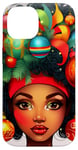 Coque pour iPhone 14 Fille noire magique à la peau brune, mélanine, sœur de Noël