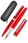 ONLINE set d'écriture Eleganza │ ensemble de stylo-plume & stylo-bille & étui en cuir │plume iridium M │ réchargeable │ coffret cadeau │ couleur rouge