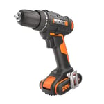 WORX - Perceuse-visseuse sans fil 20V - 2Ah - WX100- ⌀10mm - 30Nm (Livrée avec batterie et chargeur, sac de transport, double embout de vissage, idéal pour les petits travaux) Noir