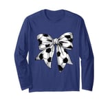 Cute Coquette Bow Soccer Ball Mom Life Game Day Soccer Lover Long Sleeve T-Shirt