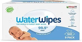 WaterWipes Baby Wipes 9x60 Pack Sensitive Newborn Biodegradable Unscented 99.9